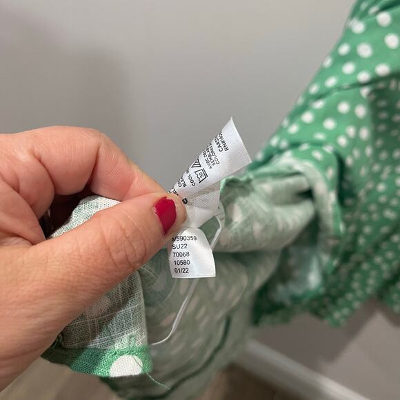 Loft Green Polka Dot Midi Dress Sz SP Linen Blend Summer Cottagecore Retro Chic - Picture 6 of 10